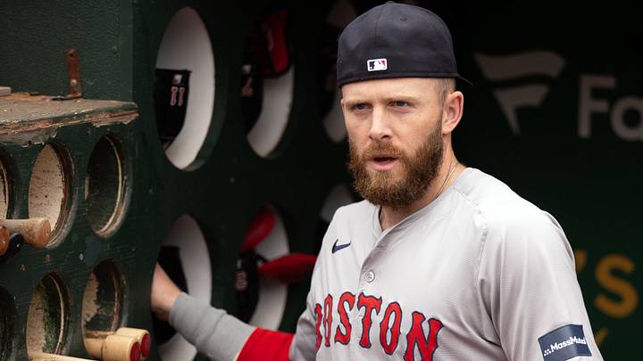 Apr 3, 2024; Oakland, California, USA; Boston Red Sox shortstop Trevor Story (10) arranges his gear in the dugout before taking on the Oakland Athletics at Oakland-Alameda County Coliseum. Apr 3, 2024; Oakland, California, USA; Boston Red Sox shortstop Trevor Story (10) arranges his gear in the dugout before taking on the Oakland Athletics at Oakland-Alameda County Coliseum.