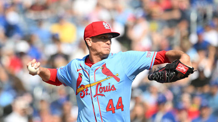 St. Louis Cardinals starting pitcher Kyle Gibson (44) delivers a pitch against the Toronto Blue Jays in the first inning at Rogers Centre in 2024. St. Louis Cardinals starting pitcher Kyle Gibson (44) delivers a pitch against the Toronto Blue Jays in the first inning at Rogers Centre in 2024.