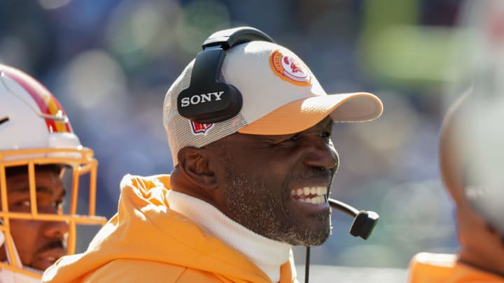 Tampa Bay Buccaneers head coach Todd Bowles on the sidelines during the first half of a game against the Seattle Seahawks 