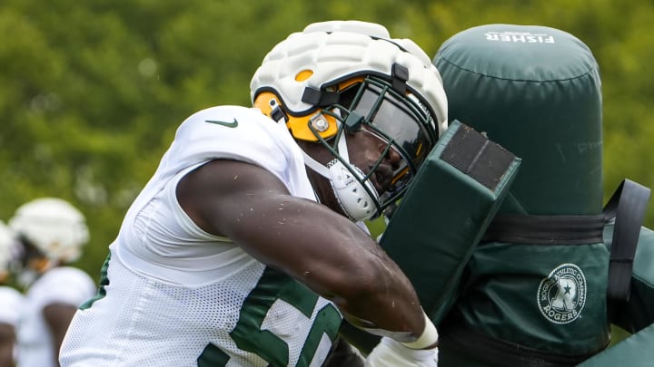 Green Bay Packers defender Kenneth Odumegwu goes through drills during last year's joint practices at the Cincinnati Bengals.