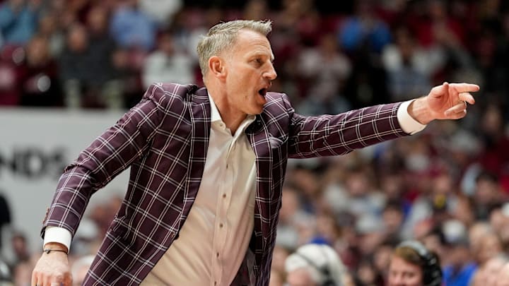 Jan 3, 2026; Tuscaloosa, AL, USA; Alabama head coach Nate Oats yells to a player on the bench to enter the game at Coleman Coliseum. Alabama downed Kentucky 89-74. Mandatory Credit: Gary Cosby Jr.-Tuscaloosa News