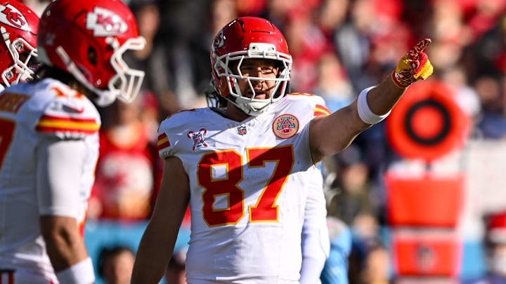 Kansas City Chiefs tight end Travis Kelce against the Tennessee Titans last season. Mandatory Credit: Steve Roberts-Imagn Images