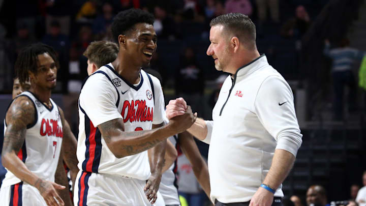 Jan 10, 2024; Oxford, Mississippi, USA; Mississippi Rebels guard Brandon Murray (0) reacts with head