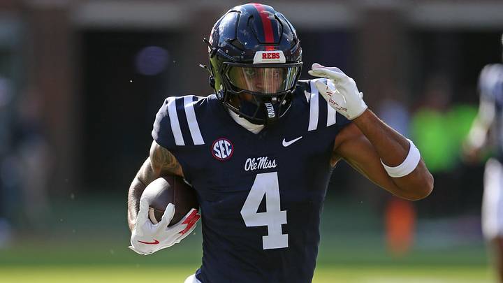 Mississippi Rebels tight end Caleb Odom runs after a catch during the third quarter against The Citadel Bulldogs Mississippi Rebels tight end Caleb Odom runs after a catch during the third quarter against The Citadel Bulldogs