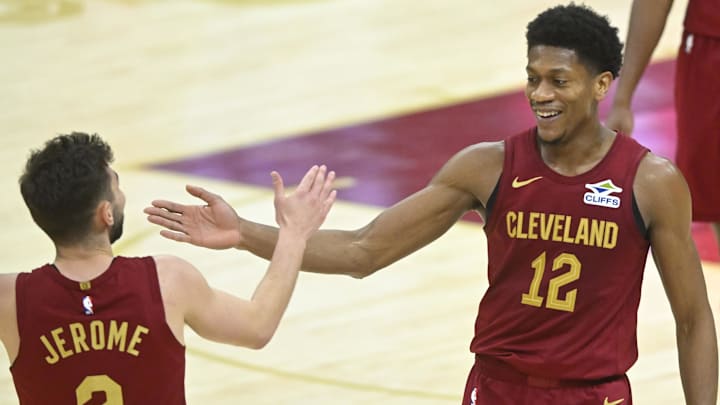 Cleveland Cavaliers guard Ty Jerome (2) and forward De'Andre Hunter.