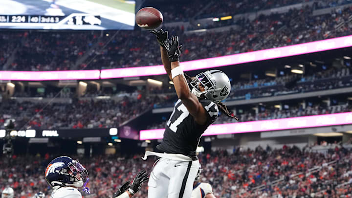 Jan 7, 2024; Paradise, Nevada, USA; Las Vegas Raiders wide receiver Davante Adams (17) misses a pass