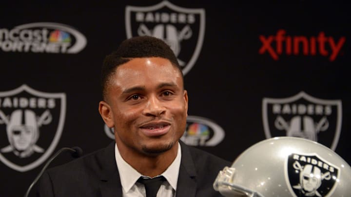 Dec 27, 2013; Alameda, CA, USA; Oakland Raiders former cornerback Nnamdi Asomugha announces his retirement at press conference at Oakland Raiders Practice Facility. Mandatory Credit: Kirby Lee-Imagn Images Dec 27, 2013; Alameda, CA, USA; Oakland Raiders former cornerback Nnamdi Asomugha announces his retirement at press conference at Oakland Raiders Practice Facility. Mandatory Credit: Kirby Lee-Imagn Images