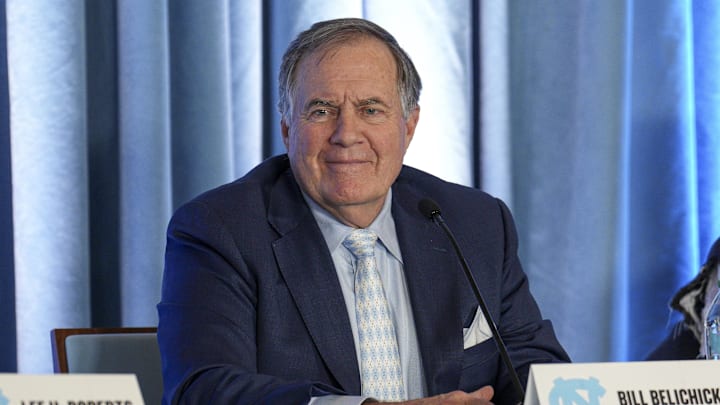 Belichick speaks to the media. 