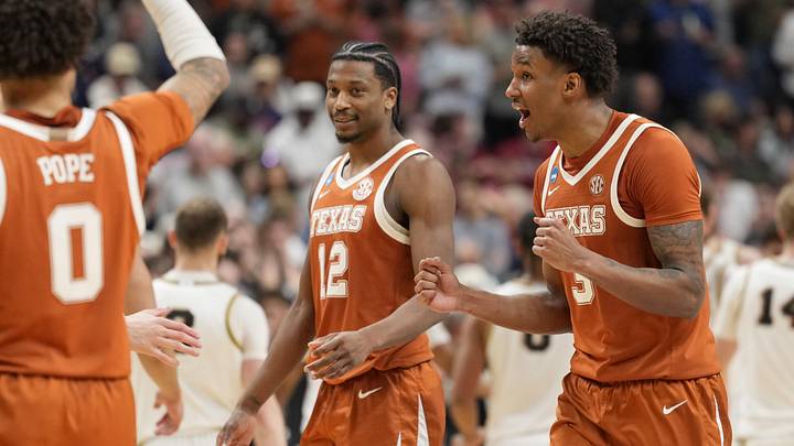 Mar 26, 2026; San Jose, CA, USA; Texas Longhorns forward Dailyn Swain (3) celebrates after a play against the Purdue Boilermakers in the second half during a Sweet Sixteen game of the West Regional of the men's 2026 NCAA Tournament at SAP Center. Mandatory Credit: Kyle Terada-Imagn Images Mar 26, 2026; San Jose, CA, USA; Texas Longhorns forward Dailyn Swain (3) celebrates after a play against the Purdue Boilermakers in the second half during a Sweet Sixteen game of the West Regional of the men's 2026 NCAA Tournament at SAP Center. Mandatory Credit: Kyle Terada-Imagn Images