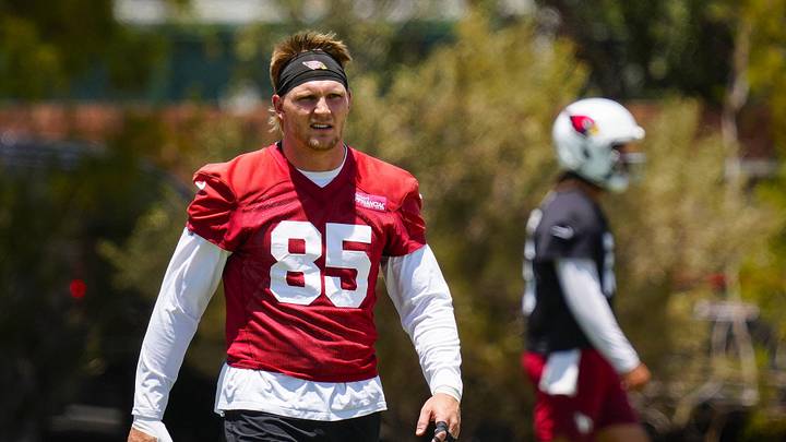 Cardinals tight end Trey McBride (85) walks during organized team activities at the Cardinals Training Facility in Tempe on May 27, 2026. Cardinals tight end Trey McBride (85) walks during organized team activities at the Cardinals Training Facility in Tempe on May 27, 2026.