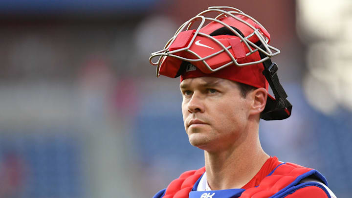 Former Philadelphia Phillies catcher Andrew Knapp (5) is now part of the Cincinnati Reds organization.