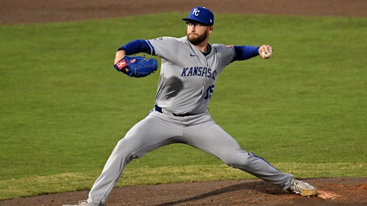 Kansas City Royals starting pitcher Noah Cameron (65) throws a pitch in the fifth inning against the Tampa Bay Rays at George M. Steinbrenner Field on April 30. Kansas City Royals starting pitcher Noah Cameron (65) throws a pitch in the fifth inning against the Tampa Bay Rays at George M. Steinbrenner Field on April 30.