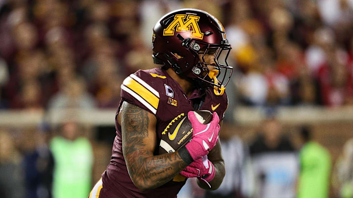 Oct 17, 2025; Minneapolis, Minnesota, USA; Minnesota Golden Gophers running back Darius Taylor (1) runs the ball against the Nebraska Cornhuskers during the second half at Huntington Bank Stadium. Mandatory Credit: Matt Krohn-Imagn Images Oct 17, 2025; Minneapolis, Minnesota, USA; Minnesota Golden Gophers running back Darius Taylor (1) runs the ball against the Nebraska Cornhuskers during the second half at Huntington Bank Stadium. Mandatory Credit: Matt Krohn-Imagn Images
