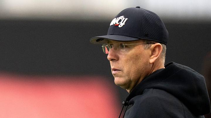 Cincinnati Bearcats head coach Scott Satterfield looks on during football practice at Sheakley Athletic Performance Center in Cincinnati on Dec. 18, 2025. Cincinnati Bearcats head coach Scott Satterfield looks on during football practice at Sheakley Athletic Performance Center in Cincinnati on Dec. 18, 2025.