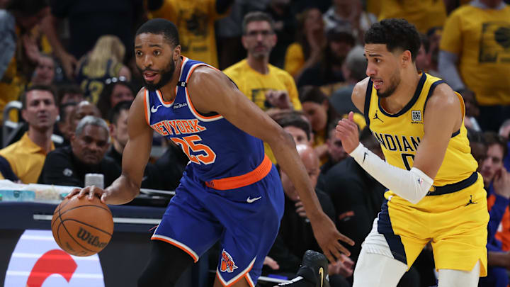 New York Knicks forward Mikal Bridges dribbles the ball defended by Indiana Pacers guard Tyrese Haliburton. Mandatory Credit: Trevor Ruszkowski-Imagn Images New York Knicks forward Mikal Bridges dribbles the ball defended by Indiana Pacers guard Tyrese Haliburton. Mandatory Credit: Trevor Ruszkowski-Imagn Images