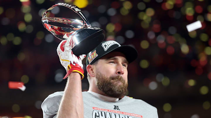 Kansas City Chiefs tight end Travis Kelce on Jan 26, 2025.