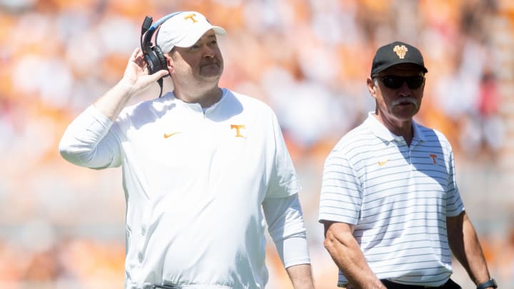 Tennessee head coach Josh Heupel during Tennessee's Orange & White spring football game at Neyland Stadium on Saturday, April 13, 2024. Tennessee head coach Josh Heupel during Tennessee's Orange & White spring football game at Neyland Stadium on Saturday, April 13, 2024.