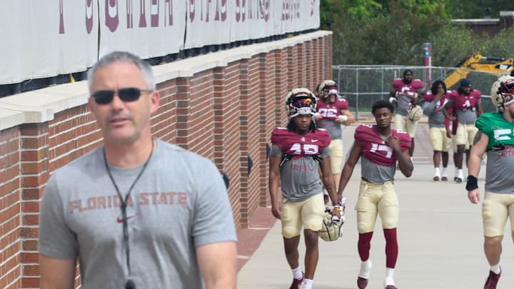 Florida State football and coaches players arrive for the fifth FSU spring football practice of the 2023 season on Thursday, March 23.

Mike Norvell 1 Of 1