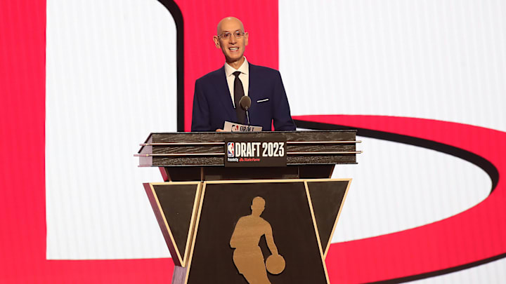 Jun 22, 2023; Brooklyn, NY, USA; NBA commissioner Adam Silver announces Amen Thompson as the fourth selection by the Houston Rockets in the first round of the 2023 NBA Draft at Barclays Arena. Mandatory Credit: Wendell Cruz-Imagn Images Jun 22, 2023; Brooklyn, NY, USA; NBA commissioner Adam Silver announces Amen Thompson as the fourth selection by the Houston Rockets in the first round of the 2023 NBA Draft at Barclays Arena. Mandatory Credit: Wendell Cruz-Imagn Images