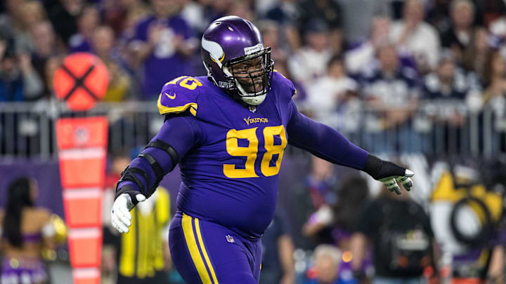 Dec 1, 2016; Minneapolis, MN, USA; Minnesota Vikings defensive tackle Linval Joseph (98) during a game at U.S. Bank Stadium. The Cowboys defeated the Vikings 17-15. Mandatory Credit: Brace Hemmelgarn-Imagn Images Dec 1, 2016; Minneapolis, MN, USA; Minnesota Vikings defensive tackle Linval Joseph (98) during a game at U.S. Bank Stadium. The Cowboys defeated the Vikings 17-15. Mandatory Credit: Brace Hemmelgarn-Imagn Images