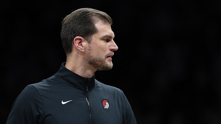 Mar 16, 2026; Brooklyn, New York, USA; Portland Trail Blazers head coach Tiago Splitter. Mandatory Credit: Vincent Carchietta-Imagn Images
