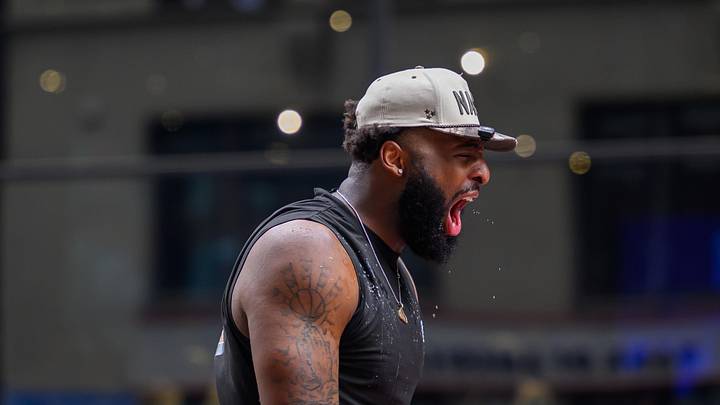Jun 18, 2026; New York, NY, USA; New York Knicks center Mitchell Robinson screams during the New York Knicks Championship Parade through the Canyon of Heroes. Mandatory Credit: Brenden Willsch-Imagn Images