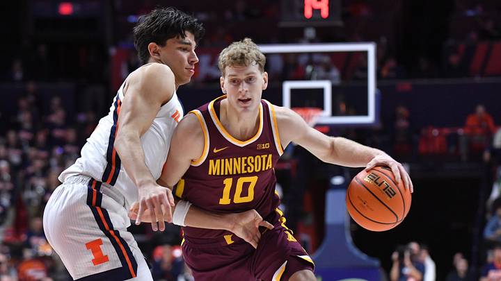 Jan 17, 2026; Champaign, Illinois, USA; Minnesota Golden Gophers guard Cade Tyson (10) drives the ball as Illinois Fighting Illini guard Andrej Stojakovic (2) defends during the second half at State Farm Center. Mandatory Credit: Ron Johnson-Imagn Images Jan 17, 2026; Champaign, Illinois, USA; Minnesota Golden Gophers guard Cade Tyson (10) drives the ball as Illinois Fighting Illini guard Andrej Stojakovic (2) defends during the second half at State Farm Center. Mandatory Credit: Ron Johnson-Imagn Images