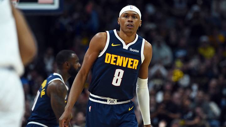 Mar 27, 2026; Denver, Colorado, USA; Denver Nuggets guard Peyton Watson (8) after making a basket during the second half against the Utah Jazz at Ball Arena. Mandatory Credit: Christopher Hanewinckel-Imagn Images Mar 27, 2026; Denver, Colorado, USA; Denver Nuggets guard Peyton Watson (8) after making a basket during the second half against the Utah Jazz at Ball Arena. Mandatory Credit: Christopher Hanewinckel-Imagn Images