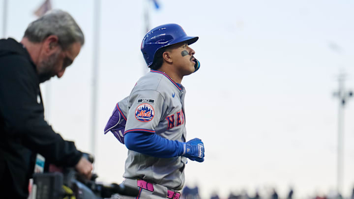 Apr 2, 2026; San Francisco, California, USA; New York Mets infielder Mark Vientos (27) runs the bases after hitting a one run home run against the San Francisco Giants during the second inning at Oracle Park. Mandatory Credit: Robert Edwards-Imagn Images Apr 2, 2026; San Francisco, California, USA; New York Mets infielder Mark Vientos (27) runs the bases after hitting a one run home run against the San Francisco Giants during the second inning at Oracle Park. Mandatory Credit: Robert Edwards-Imagn Images
