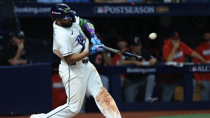 Oct 19, 2026; St. Petersburg, Florida, USA; Tampa Bay Rays third baseman Junior Caminero (13) hits a home run during the seventh inning against the Cleveland Guardians at Tropicana Field. Mandatory Credit: Kim Klement Neitzel-Imagn Images Oct 19, 2026; St. Petersburg, Florida, USA; Tampa Bay Rays third baseman Junior Caminero (13) hits a home run during the seventh inning against the Cleveland Guardians at Tropicana Field. Mandatory Credit: Kim Klement Neitzel-Imagn Images