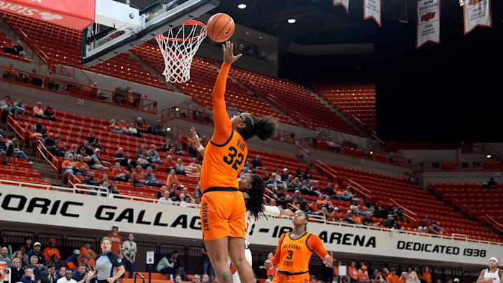 Oklahoma State's Stailee Heard (32) goes up for a basket during the college basketball game between the Oklahoma State Cowgirls and the Langston Lions at Gallagher-Iba Arena, Okla., Thursday Nov., 6, 2025. Oklahoma State's Stailee Heard (32) goes up for a basket during the college basketball game between the Oklahoma State Cowgirls and the Langston Lions at Gallagher-Iba Arena, Okla., Thursday Nov., 6, 2025.