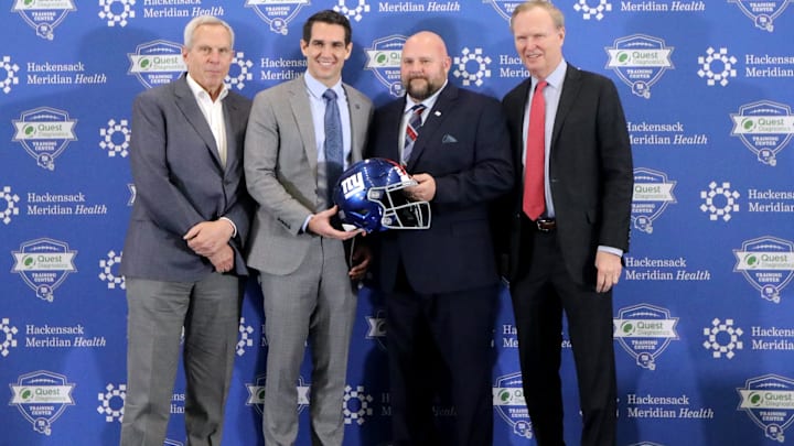 New York Giants co-owner Steve Tisch, GM Joe Schoen, Giants head coach Brian Daboll, and co-owner John Mara.