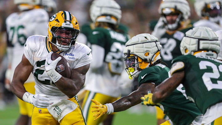 Green Bay Packers running back AJ Dillon (28) runs the ball during Family Night on Saturday, August 3, 2024, at Lambeau Field in Green Bay, Wis. 
Tork Mason/USA TODAY NETWORK-Wisconsin