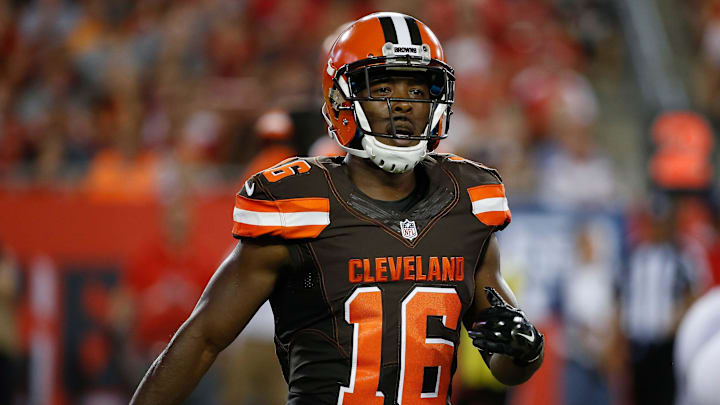 Aug 26, 2016; Tampa, FL, USA;  Cleveland Browns wide receiver Andrew Hawkins (16) during the first half at Raymond James Stadium. Mandatory Credit: Kim Klement-Imagn Images