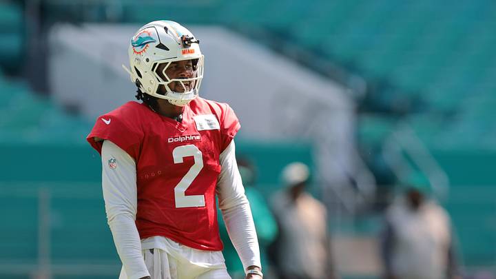 Miami Dolphins quarterback Malik Willis (2) looks on during practice at Hard Rock Stadium. Miami Dolphins quarterback Malik Willis (2) looks on during practice at Hard Rock Stadium.