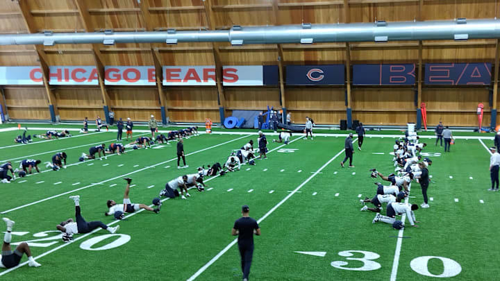 The Chicago Bears worked at the Walter Payton Center with rain coming down for their second OTA practice. The Chicago Bears worked at the Walter Payton Center with rain coming down for their second OTA practice.