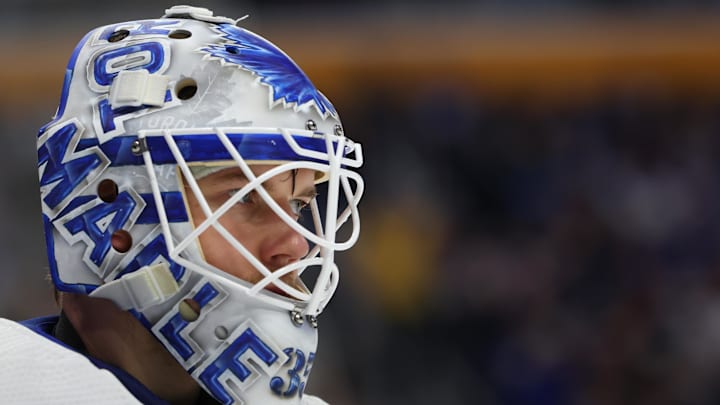 Dec 21, 2023; Buffalo, New York, USA;  Toronto Maple Leafs goaltender Ilya Samsonov (35) during a