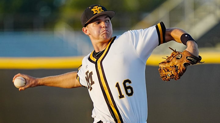 Chase Burns comes in to pitch for Merritt Island against Bayside Wednesday, April 2, 2025. Chase Burns comes in to pitch for Merritt Island against Bayside Wednesday, April 2, 2025.