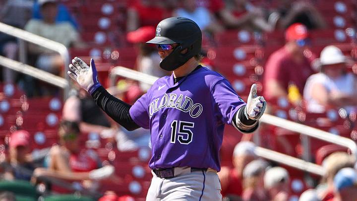 Aug 9, 2026; St. Louis, Missouri, USA; Colorado Rockies designated hitter Hunter Goodman (15) reacts after hitting a solo home run against the St. Louis Cardinals during the eighth inning at Busch Stadium. Mandatory Credit: Jeff Curry-Imagn Images Aug 9, 2026; St. Louis, Missouri, USA; Colorado Rockies designated hitter Hunter Goodman (15) reacts after hitting a solo home run against the St. Louis Cardinals during the eighth inning at Busch Stadium. Mandatory Credit: Jeff Curry-Imagn Images