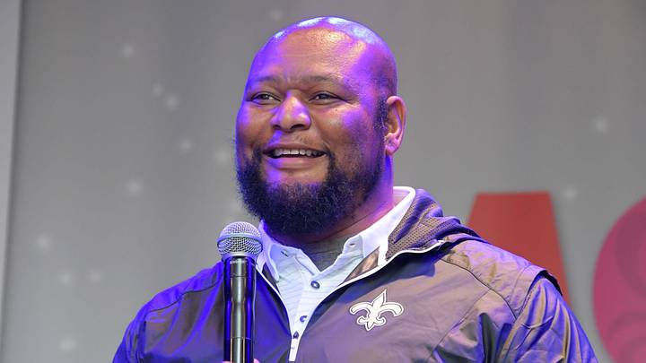 Sep 29, 2017; London, United Kingdom; New Orleans Saints former running back Deuce McAllister speaks on the main stage during NFL on Regent Street. Mandatory Credit: Kirby Lee-Imagn Images