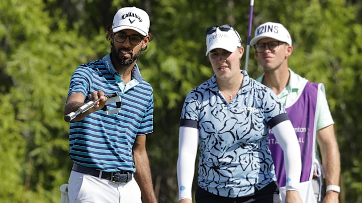 Akshay Bhatia with teammate Jennifer Kupcho during the final round of the Grant Thornton Invitational at Tiburon Golf Club. 
