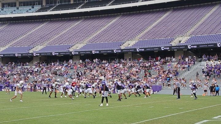 TCU football wrapped up spring practice with the Spring Scrimmage on April 27 at Amon G. Carter Stadium. TCU football wrapped up spring practice with the Spring Scrimmage on April 27 at Amon G. Carter Stadium.