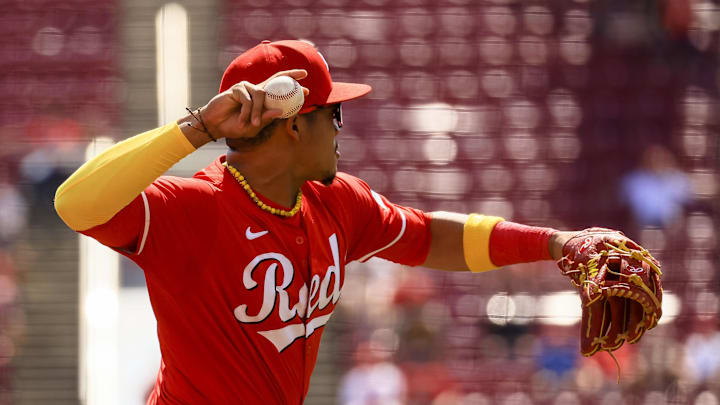 Sep 21, 2024; Cincinnati, Ohio, USA; Cincinnati Reds third baseman Noelvi Marte (16) throws to first to get Pittsburgh Pirates outfielder Bryan De La Cruz (not pictured) out in the second inning at Great American Ball Park. Mandatory Credit: Katie Stratman-Imagn Images Sep 21, 2024; Cincinnati, Ohio, USA; Cincinnati Reds third baseman Noelvi Marte (16) throws to first to get Pittsburgh Pirates outfielder Bryan De La Cruz (not pictured) out in the second inning at Great American Ball Park. Mandatory Credit: Katie Stratman-Imagn Images