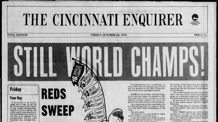 The Cincinnati Enquirer front page, October 22, 1976. The Cincinnati Reds won the 1976 World Series.
