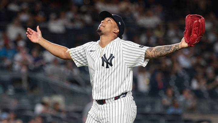 May 20, 2026; Bronx, New York, USA; New York Yankees pitcher Yovanny Cruz (96) reacts after striking out two batters in the eighth inning against the Toronto Blue Jays, in his major league debut at Yankee Stadium. Mandatory Credit: Vincent Carchietta-Imagn Images May 20, 2026; Bronx, New York, USA; New York Yankees pitcher Yovanny Cruz (96) reacts after striking out two batters in the eighth inning against the Toronto Blue Jays, in his major league debut at Yankee Stadium. Mandatory Credit: Vincent Carchietta-Imagn Images