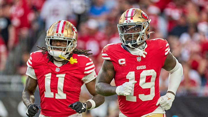 San Francisco 49ers wide receivers Brandon Aiyuk (11) and Deebo Samuel (19)