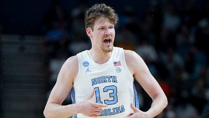 Mar 19, 2026; Greenville, SC, USA; North Carolina Tar Heels center Henri Veesaar (13) celebrates after a play against the VCU Rams in the first half of a first round game of the men's 2026 NCAA Tournament at Bon Secours Wellness Arena. 