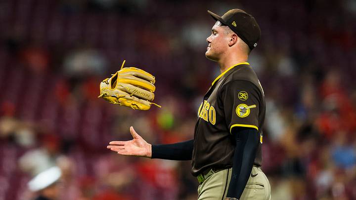 Sep 1, 2026; Cincinnati, Ohio, USA; San Diego Padres relief pitcher Adrian Morejon (50) walks off the field during a pitching change in the eighth inning against the Cincinnati Reds at Great American Ball Park. Mandatory Credit: Katie Stratman-Imagn Images Sep 1, 2026; Cincinnati, Ohio, USA; San Diego Padres relief pitcher Adrian Morejon (50) walks off the field during a pitching change in the eighth inning against the Cincinnati Reds at Great American Ball Park. Mandatory Credit: Katie Stratman-Imagn Images