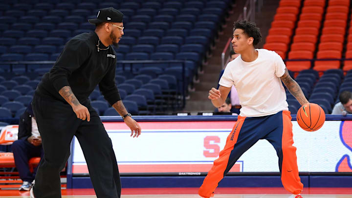 Carmelo Anthony believes that new Syracuse head coach Gerry McNamara will do wonders for his son, freshman guard Kiyan. Carmelo Anthony believes that new Syracuse head coach Gerry McNamara will do wonders for his son, freshman guard Kiyan.