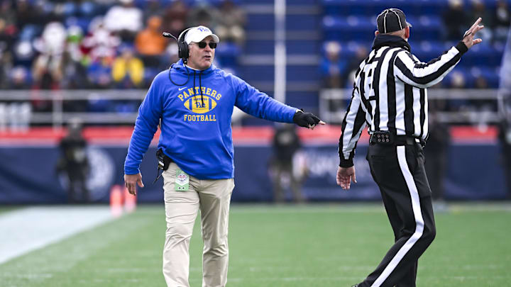Dec 27, 2025; Annapolis, MD, USA;  Pittsburgh Panthers head coach Pat Narduzzi reacts during the first half  of the Military Bowl against the East Carolina Pirates at Navy-Marine Corps Stadium. Mandatory Credit: Tommy Gilligan-Imagn Images